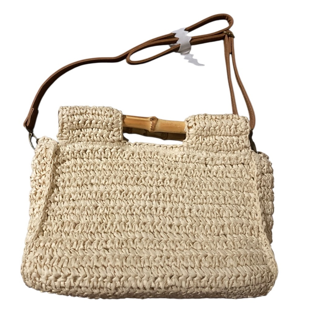 Topshop Embroidered Raffia Bag With Bamboo Handle & Detachable Strap. - Picture 3 of 13